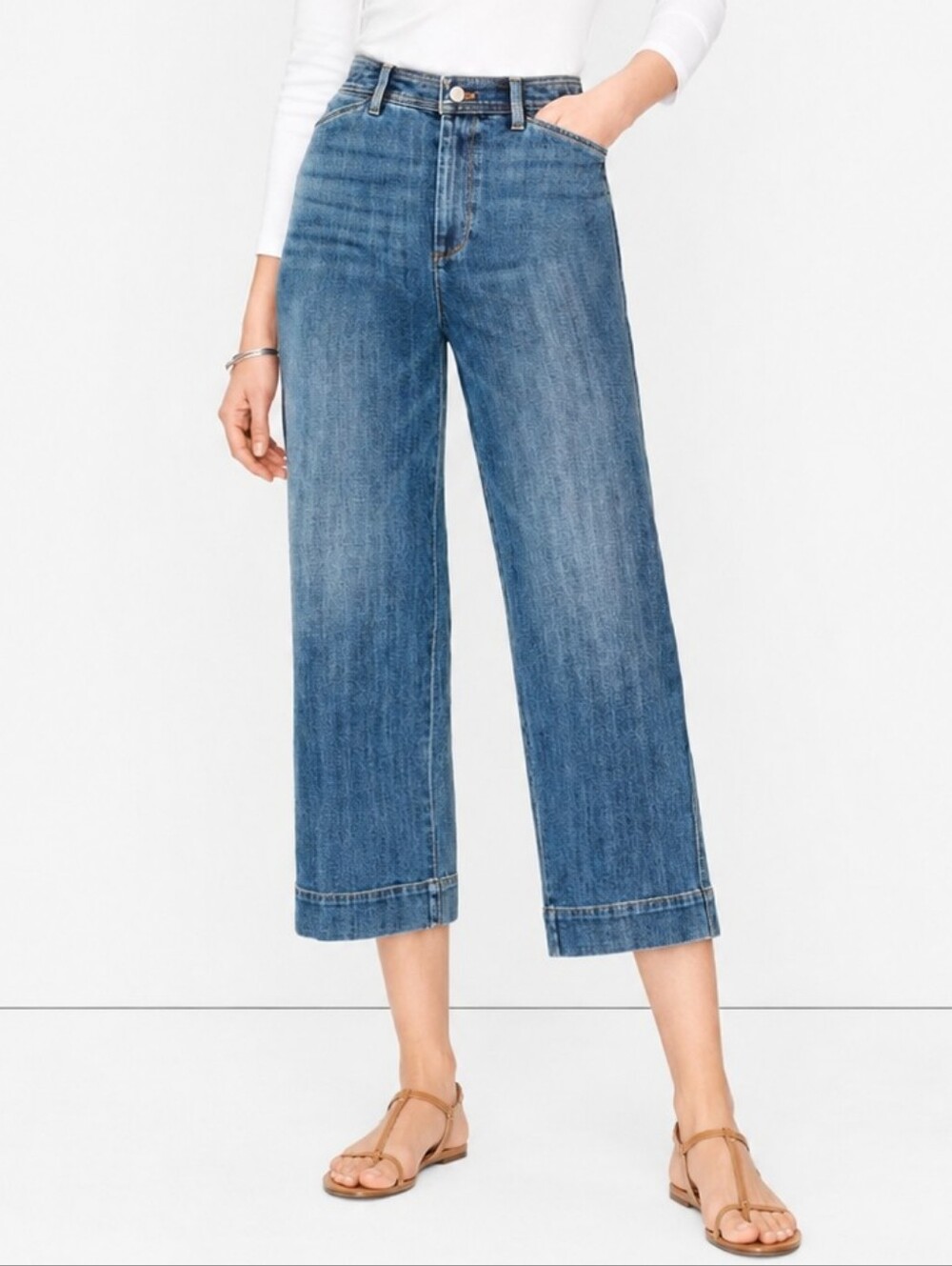❤ TALBOTS HIGH RISE WIDE LEG CROP JEANS, 14WP (32 WOMAN PETITE)